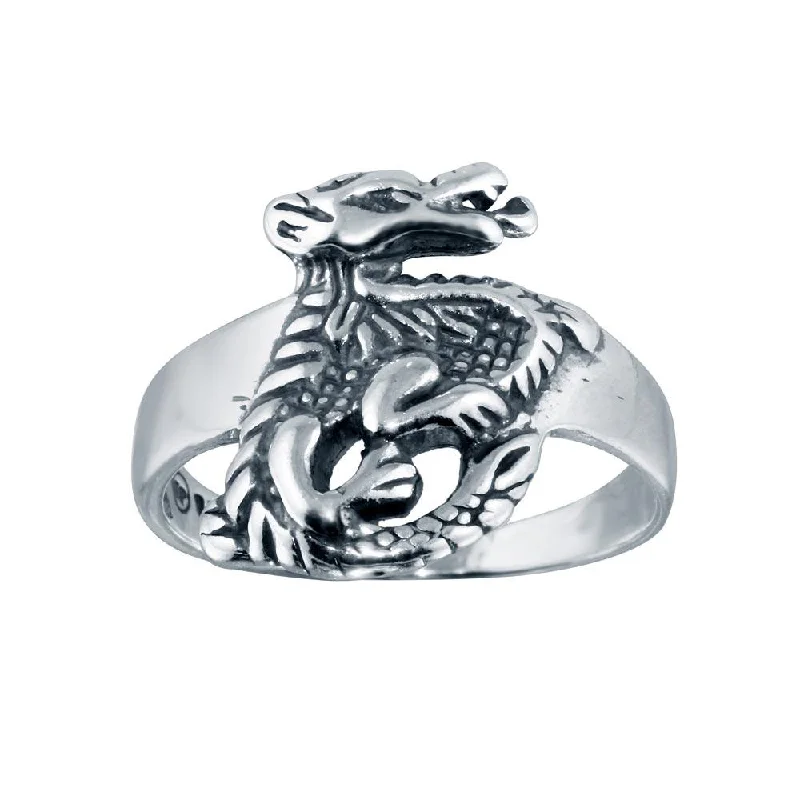 Ladies rings subtle luxury options-High Polished 925 Sterling Silver Dragon Design Ring - CR00813