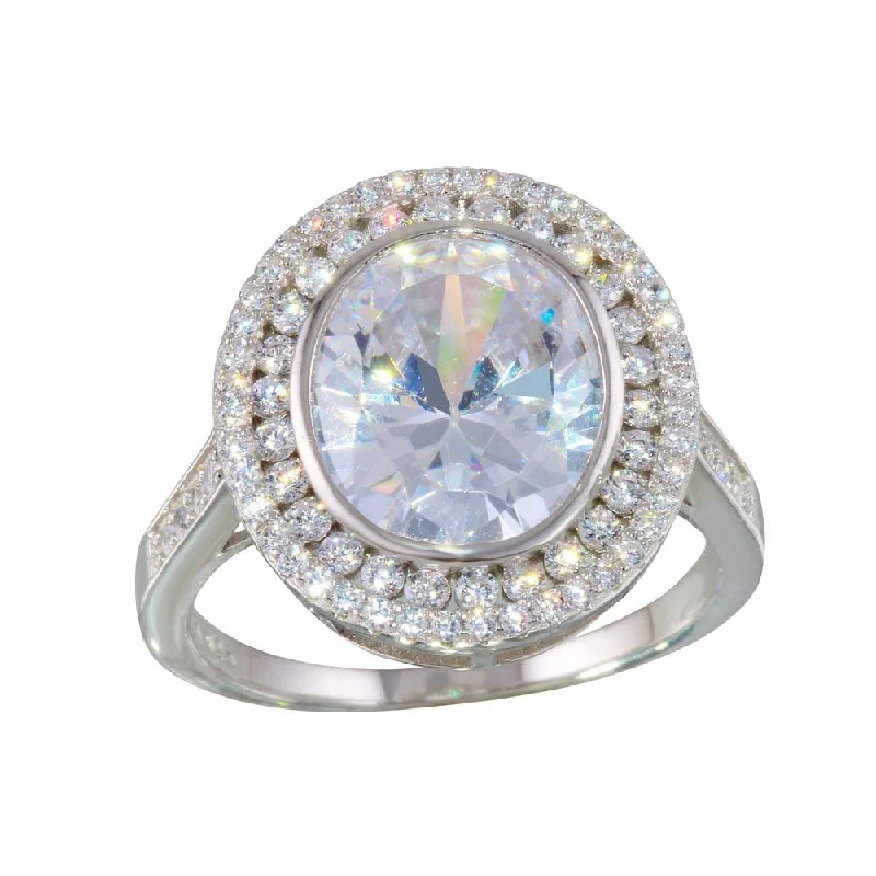 Ladies rings monochromatic styles-Rhodium Plated 925 Sterling Silver Round CZ Ring - STR01088