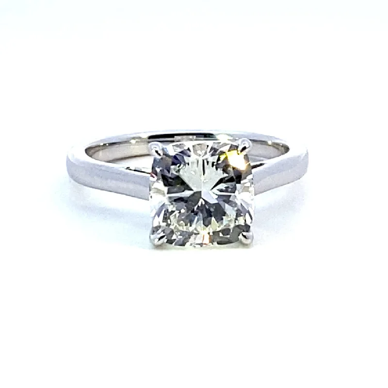 Ladies engagement rings affordable diamonds-14K White Gold 3.07ctw Square Cushion Lab Diamond Solitaire Engagement Ring