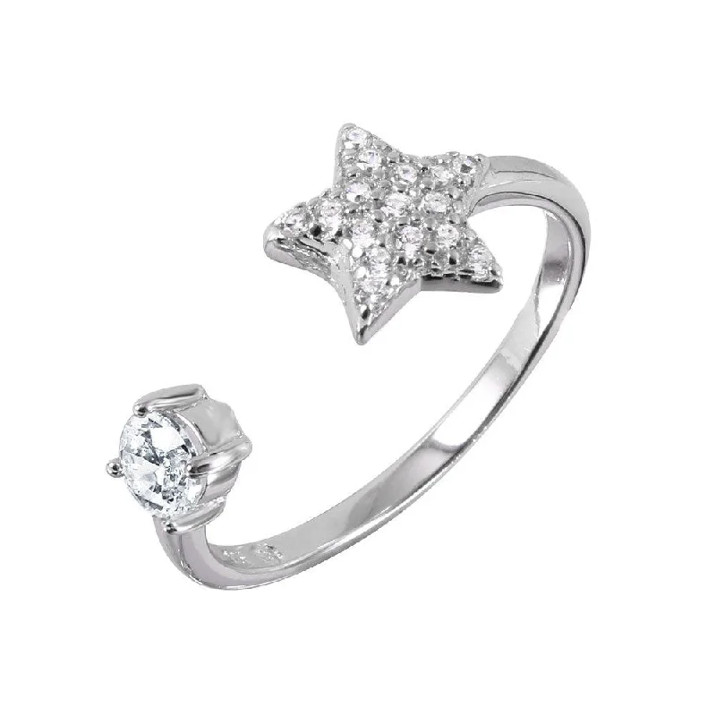 Ladies rings perfect gift choices-Silver 925 Rhodium Plated CZ Star Open Ring - BGR00988