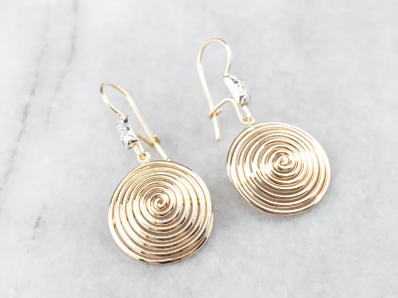 Ladies earrings vintage modern designs-Diamond Gold Spiral Drop Earrings