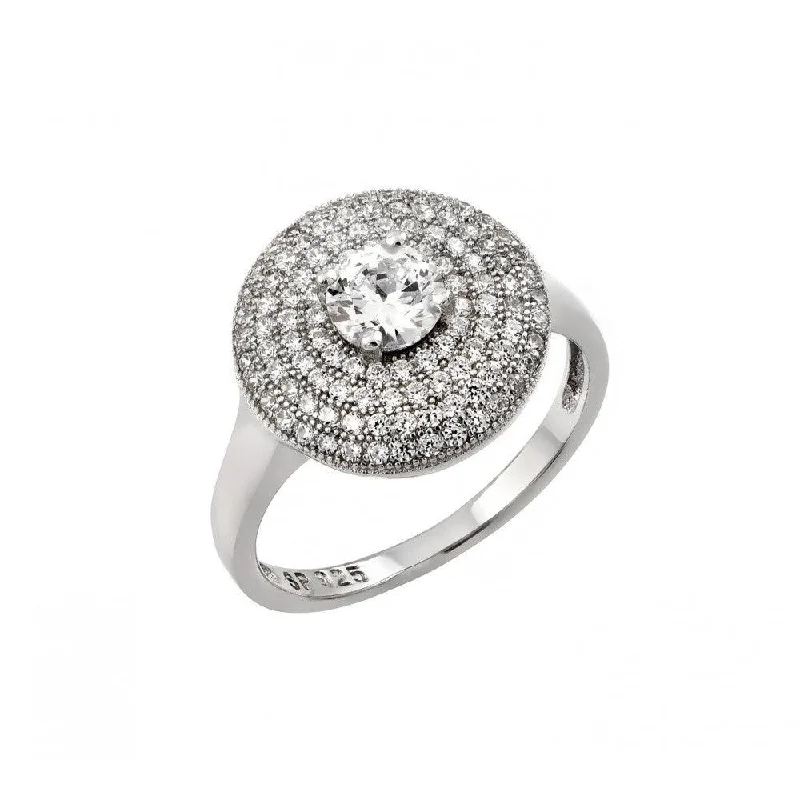 Ladies rings red diamond designs-Silver 925 Rhodium Plated Circle Center Micro Pave CZ Ring - STR00942