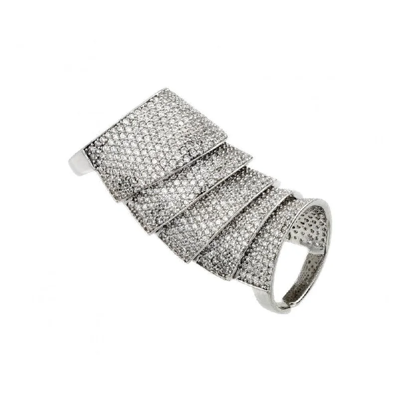 Ladies rings halo accent styles-Silver 925 Rhodium Plated Armadillo Shell Pave Ring - GMR00027