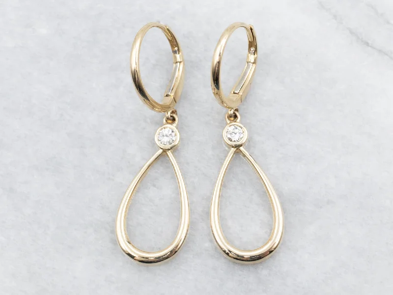 Ladies earrings minimalist daily wear-Minimalist Gold Diamond Teardrop Drop Earrings