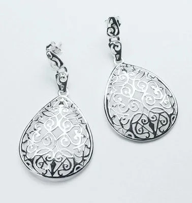 Ladies earrings family heirloom styles-Southern Gates Teardrop Scroll Earrings in Sterling Silver.