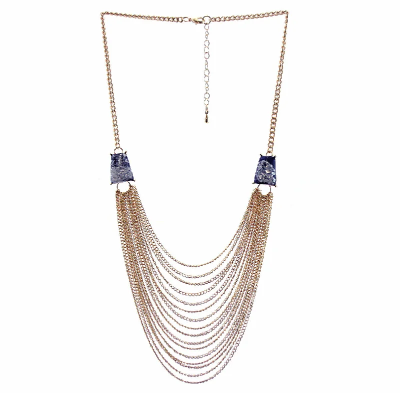 ladies necklace butterfly gold-Multiple Strand Bib Necklace - Dark Blue