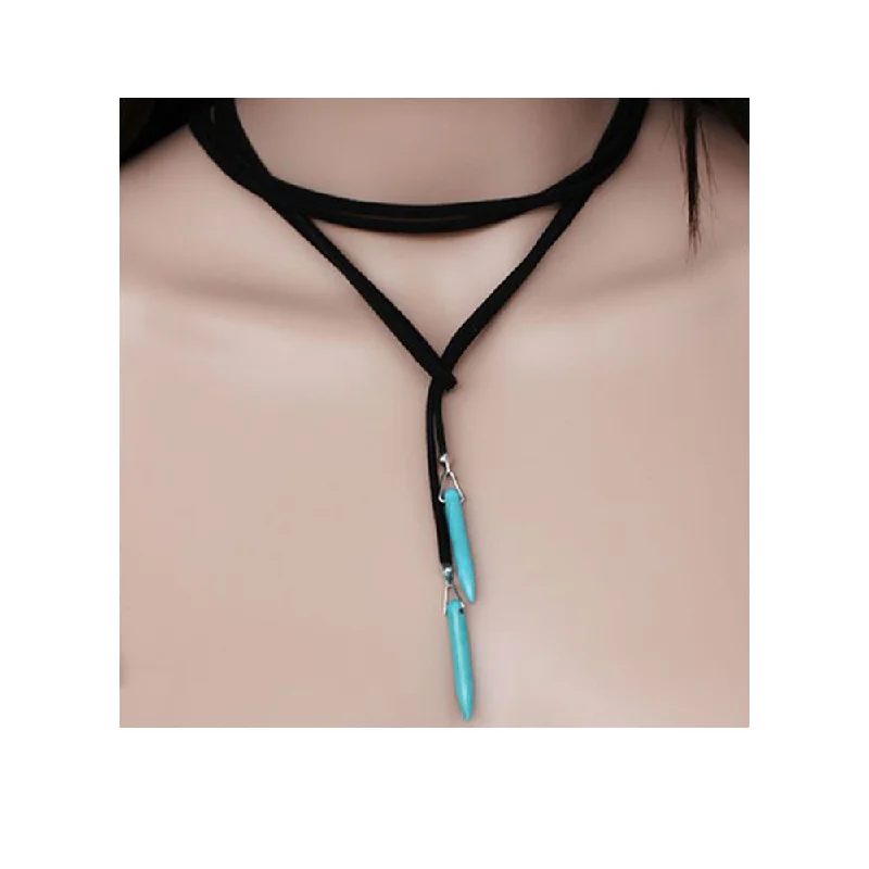 ladies necklace chunky gold-Sexy Sparkles Velvet Black & Turquoise Choker Necklace for Women Girls Gothic Choker Bolo Tie Chokers